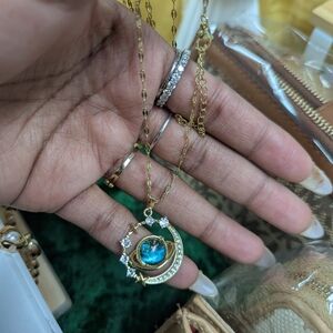 Gold-Plated Blue Galaxy Pendant Necklace